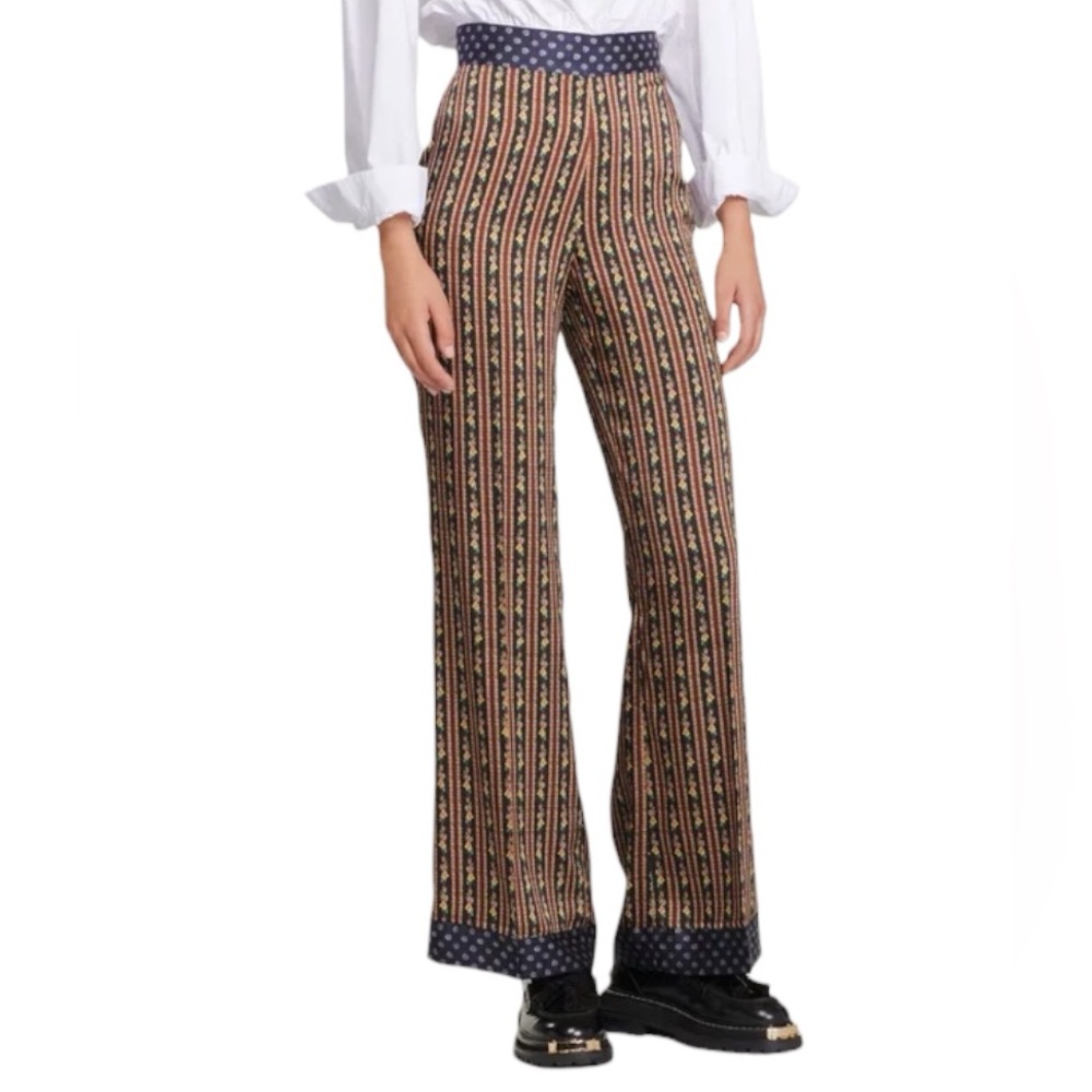 SANDRO Flowing Mixed-Print Wide Leg Trousers - Picture 3 of 9